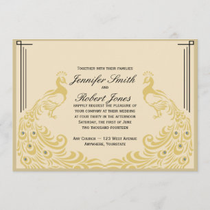 Peacock Elegance Art Deco Flair Wedding Invitation Kaart