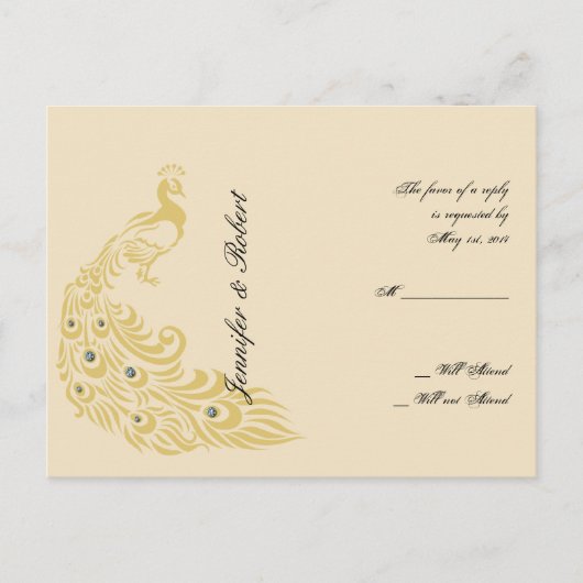 Peacock Elegance Art Deco RSVP Briefkaart (Voorkant)