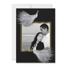 Peacock Elegance Black, Gold Wedding Invitation