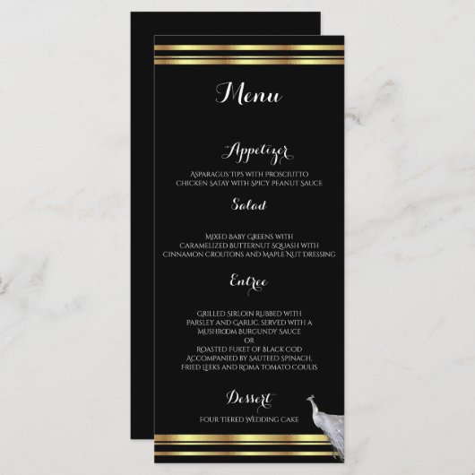 Peacock Elegance in het menu Zwart goud en wit (Voorkant / Achterkant)