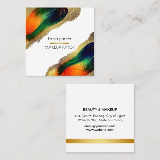 Peacock Elegant Abstract Gold Glitter Modern Busi Vierkante Visitekaartje (Voorkant / Achterkant)