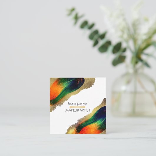 Peacock Elegant Abstract Gold Glitter Modern Busi Vierkante Visitekaartje (Staand voorkant)