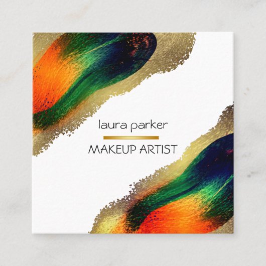 Peacock Elegant Abstract Gold Glitter Modern Busi Vierkante Visitekaartje (Voorkant)