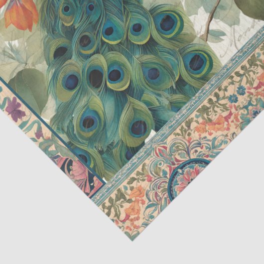 Peacock Elegant Botanische Ephemera Paar Decoupage Tissuepapier (Detail)