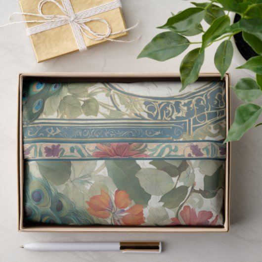 Peacock Elegant Botanische Ephemera Paar Decoupage Tissuepapier (Geschenk)