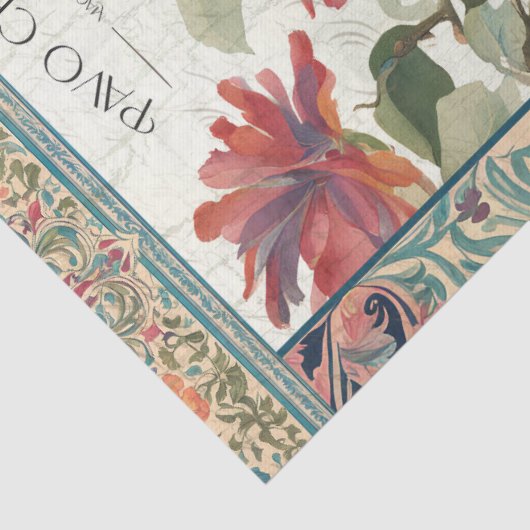 Peacock Elegant Botanische Ephemera Roze Decoupage Tissuepapier (Detail)