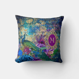 Peacock Elegant  Paars Blauwgroen goudmonogram Kussen