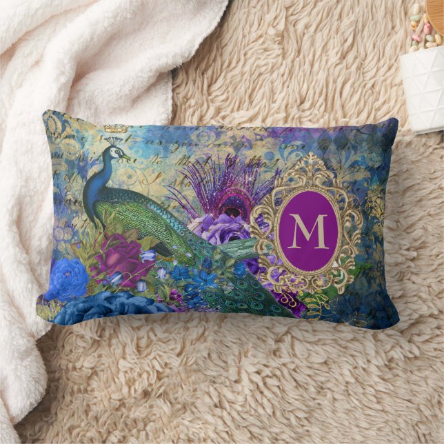 Peacock Elegant  Paars Blauwgroen goudmonogram Kussen (Deken)