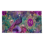 Peacock Elegant  Paars Blauwgroen goudmonogram Kussensloop (Achterkant)