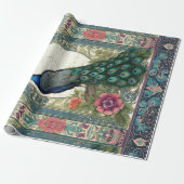 Peacock Elegant Paarse Bloemen Ephemera Decoupage Cadeaupapier (Uitgerold)