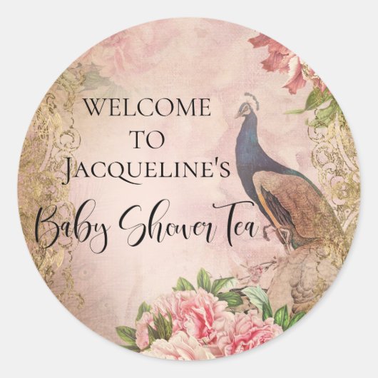 Peacock  Elegant Pioen Meisje Baby shower Ronde Sticker (Voorkant)