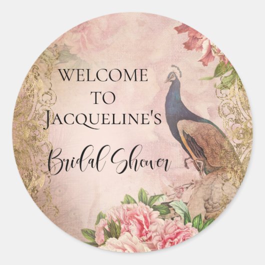 Peacock  Elegant Roze Pioen Vrijgezellenfeest Ronde Sticker (Voorkant)