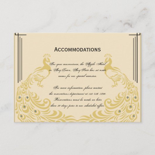 Peacock Elegantie met een Art Deco Flair Bruiloft Informatiekaartje (Voorkant)