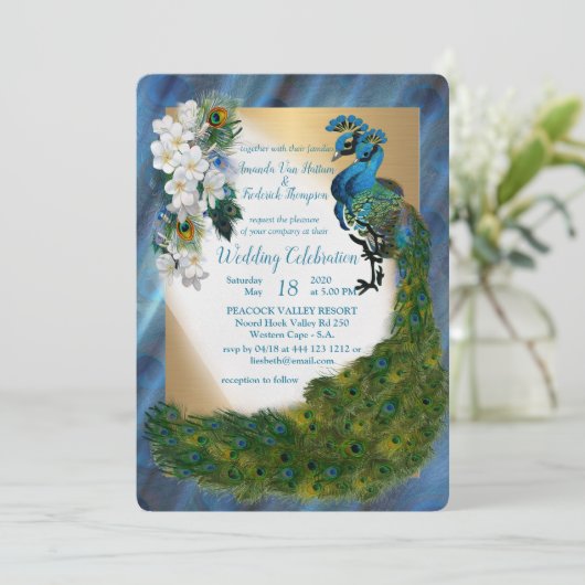 Peacock & Emerald Green Metallic Zijde & Goud Kaart (Staand voorkant)