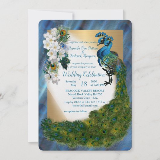 Peacock & Emerald Green Metallic Zijde & Goud Kaart (Voorkant)