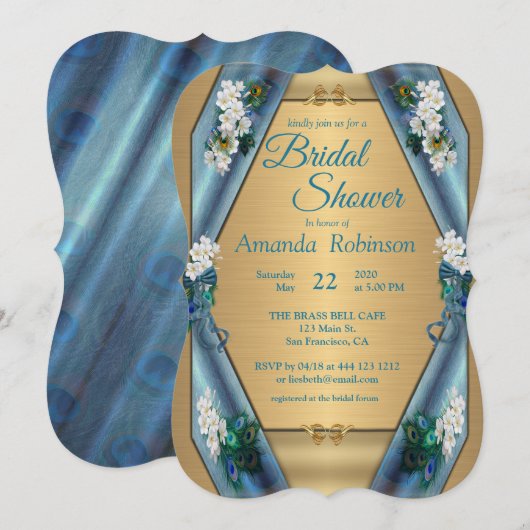 Peacock & Emerald Green Metallic Zijde & Goud Kaart (Voorkant / Achterkant)