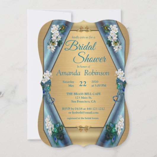 Peacock & Emerald Green Metallic Zijde & Goud Kaart (Voorkant)