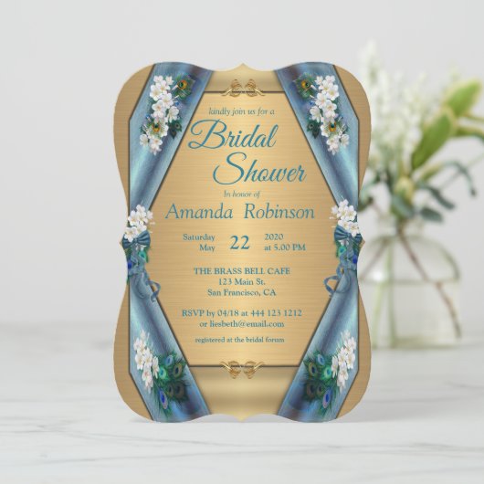 Peacock & Emerald Green Metallic Zijde & Goud Kaart (Staand voorkant)