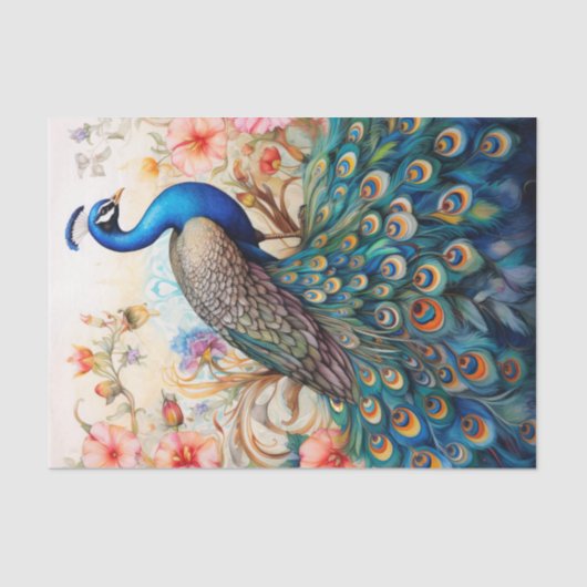 Peacock en Bloemen Decoupage Tissue Paper Tissuepapier (Voorkant)
