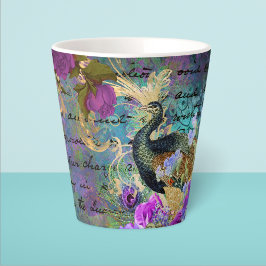 Peacock en bloemen latte mok