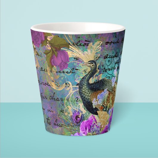 Peacock en bloemen latte mok