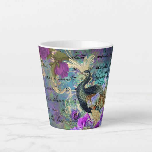 Peacock en bloemen latte mok (Voorkant)