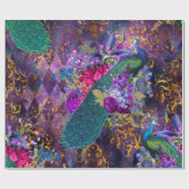 Peacock en bloemen op Paars Cadeaupapier (Vlak)
