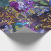 Peacock en bloemen op Paars Cadeaupapier (Hoek)
