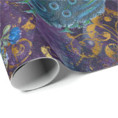 Peacock en bloemen op Paars Cadeaupapier (Rol Hoek)