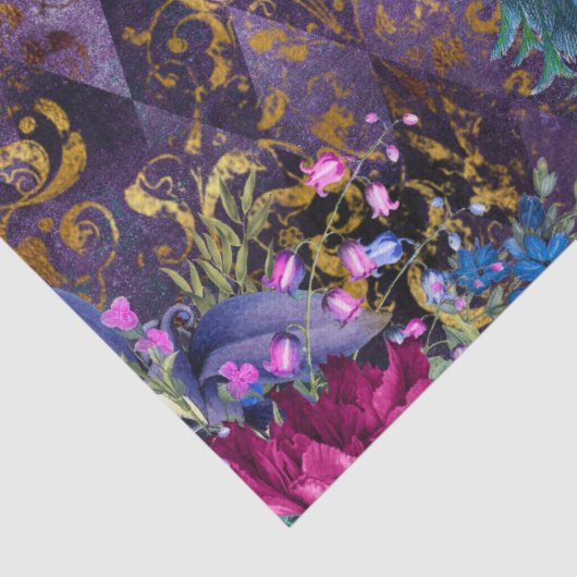 Peacock en bloemen op Paarse ontkoppeling Tissuepapier (Detail)