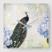 Peacock en brandkranen vierkante klok (Voorkant)