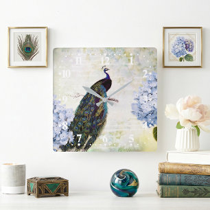 Peacock en brandkranen vierkante klok
