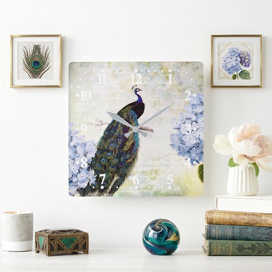 Peacock en brandkranen vierkante klok