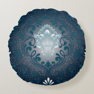 Peacock en Cyan Damask Rond Kussen