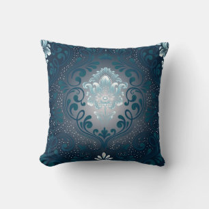 Peacock en Cyan Damask Square Pillow Kussen