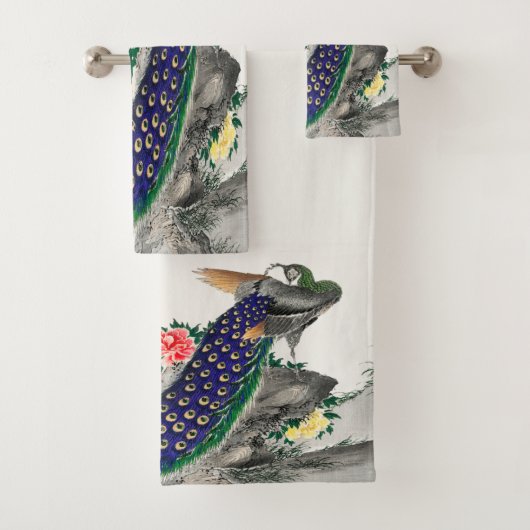 Peacock en de bloemen Japanse kunst Bad Handdoek (Insitu)