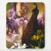 Peacock en Doves in een tuin Muismat (Voorkant)