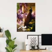 Peacock en Doves in een tuin Poster (Thuiskantoor)
