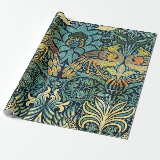 Peacock en Dragon William Morris Cadeaupapier (Uitgerold)