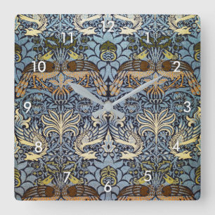 Peacock en Dragon, William Morris Vierkante Klok