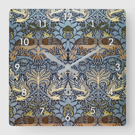 Peacock en Dragon, William Morris Vierkante Klok (Voorkant)