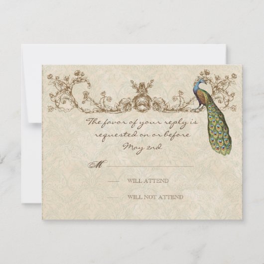 Peacock- en Etchings-RSVP-kaart RSVP Kaartje (Voorkant)