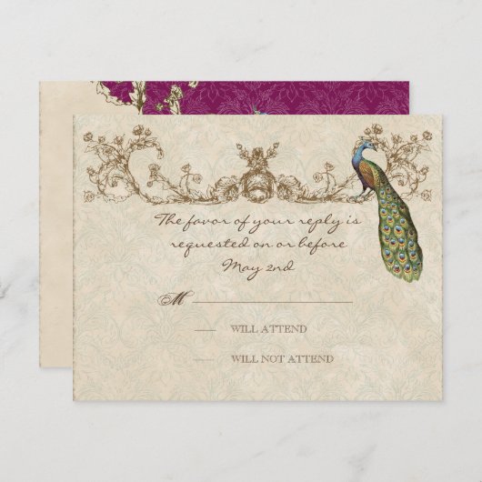 Peacock- en Etchings-RSVP-kaart RSVP Kaartje (Voorkant / Achterkant)