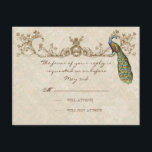Peacock- en Etchings-RSVP-kaart RSVP Kaartje<br><div class="desc">Deze elegante en verfijnde huwelijksuitnodiging RSVP-reactiekaart combineert het beste van traditie en de versheid van de hedendaagse. Het mengen van kunstelementen en het hedendaagse kunstwerk van de waterverf hand geschilderd door Audrey Jeanne Roberts geeft een prachtige en tijdloze kwaliteit aan deze uitnodiging. Een statelijke Peacock rusteert op elegante, geëtste rondjes...</div>