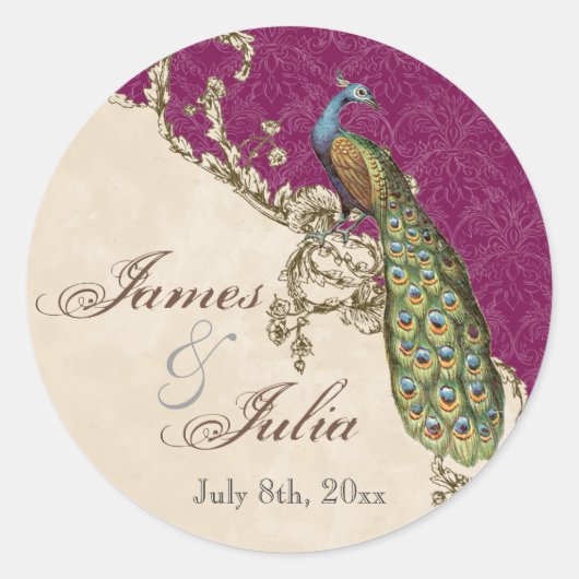 Peacock en Etchings Wedding Seal Ronde Sticker (Voorkant)
