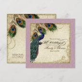 Peacock en Feathers Pleal Wedding Invite Lavender Kaart (Voorkant / Achterkant)