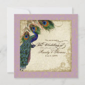 Peacock en Feathers Pleal Wedding Invite Lavender Kaart (Voorkant)