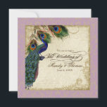 Peacock en Feathers Pleal Wedding Invite Lavender Kaart<br><div class="desc">PAPIERSELECTIE: Dit is te zien op basispapier, een andere geweldige keuze zou zijn "metallisch ijs", een schoon wit, gepeld grijs oppervlak. Het zou ook mooi zijn op "Champagne Metallic" linen, vilt of een van de andere keuzes. COLOR PALETTE: aqua blue, tan, royal blue, green, and roest. ONTWERP: Dit antiek ,...</div>