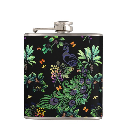 Peacock en  Floral Heupfles (Voorkant)