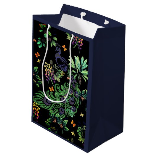  Peacock en  Floral Medium Cadeauzakje (Achterkant Gekanteld)